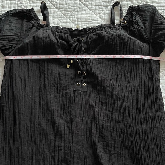 Calvin Klein Off the Shoulder Black and Gold Blouse with Lace Up Detail - Picture 12 of 16